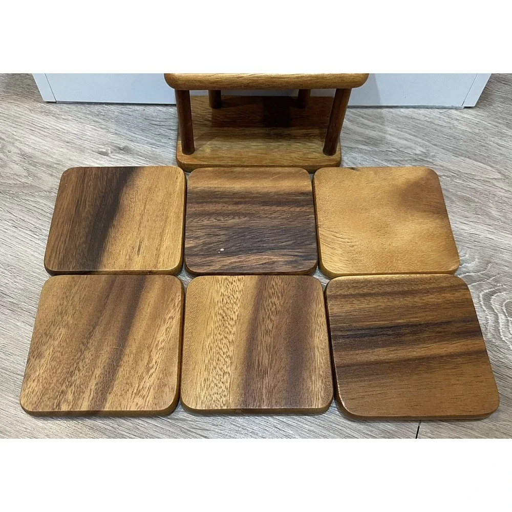 Six Wooden Coaster Set Square Holder